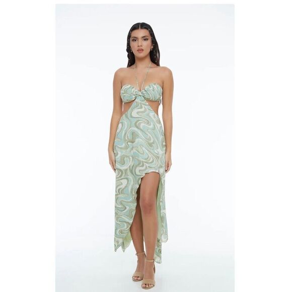 INDAH NWT Misha Bandeau Maxi Dress In Imagine Green Witchy Earth Goddess M/L - Picture 1 of 15